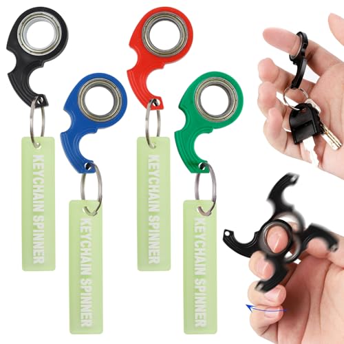 GUOYOU 4 Stück Schlüsselanhänger Spinner, Spielzeug Schlüssel Spinner, Keychain Spinner, Key Flipping Toy Fidget Ring, Fidget Key Spinning, Für Fingertraining, Kinder und Erwachsene von GUOYOU