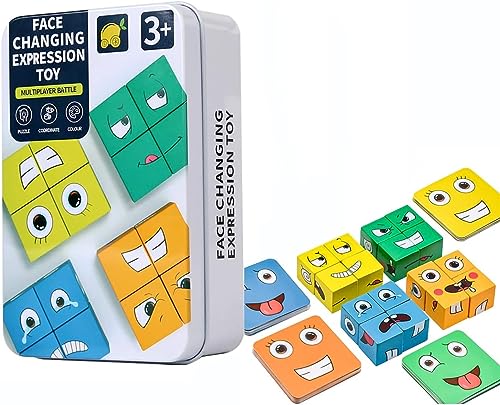 GUOYOU Holzwürfel Puzzle, Bunte IQ Puzzle Face Changing Magic Cube, Emoji Blöcke Holzspielzeug Würfelpuzzle, Gesichter Zauberwürfel Baustein Spielzeug Montessori, Rubiks Cube für Kinder ab 3 Jahren von GUOYOU