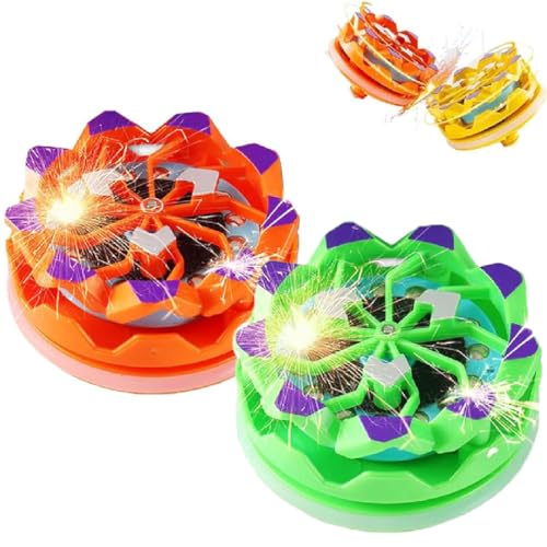 2 Stück Fireworks Fingertip Gyro,Handheld Feuerwerk Gyroskop,Feuerwerk Kreisel,Leuchtende Kreisel für Kinder,Fireworks Gyroscope Kreisel Spiral Battling Top für Kinder ab 6 Jahren,Kinderspielzeug von GUSHE