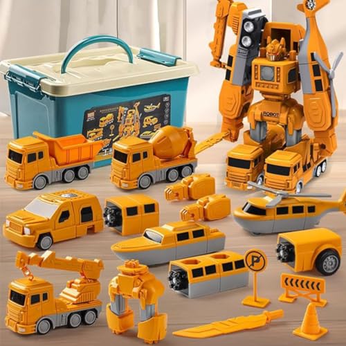 26PCS Magnetic Transform Engineering Car Assembled Toys with Storage Box, Auto Kombinierte Roboter Kinder Spielzeug, Transformation Roboter Kinder, Pädagogisches Spielzeug für Jungen und Mädchen von GUSHE