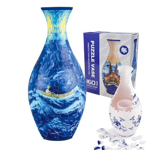 3D Puzzle Vase,3D-Kunst-Puzzle-Vase,3D Puzzle Vase für Erwachsene,Einzigartige 3D-Puzzle-Vase aus 160 gebogenen-Puzzleteilen,Dekorativer Blumenbehälter mit abnehmbarem Wassernapf und Ständer (A) von GUSHE