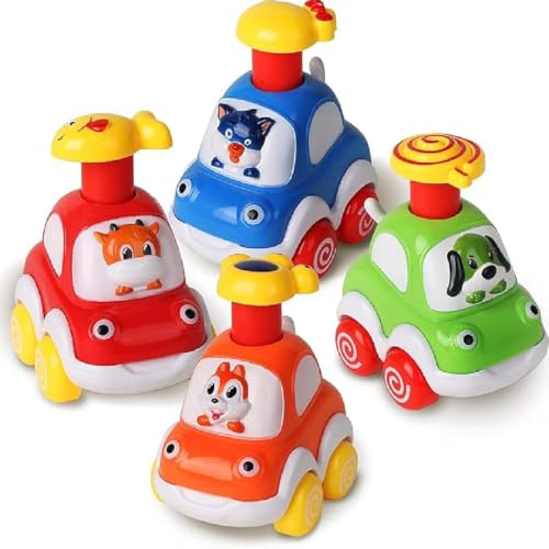 4 Stück Push Top Cars, Push Top Autos für Kleinkinder, Tierautospielzeug für Kleinkinder, Press-and-Go Auto Kleinkinder Spielzeug, Montessori Kinderspielzeug Geschenk für 1 2 3 Jahr Junge Mädchen von GUSHE