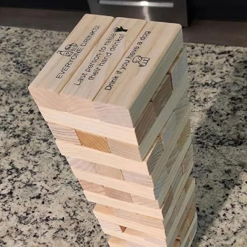 48 Pieces Questions Tumbling Tower Game, Tumbling Tower Drinking Game, Trinkspiel Wackelturm aus Holz, Tumble Tower Spiel Holz Toppling Blocks Spielzeug, Drinking Spiel, Partyspiel für Erwachsene von GUSHE