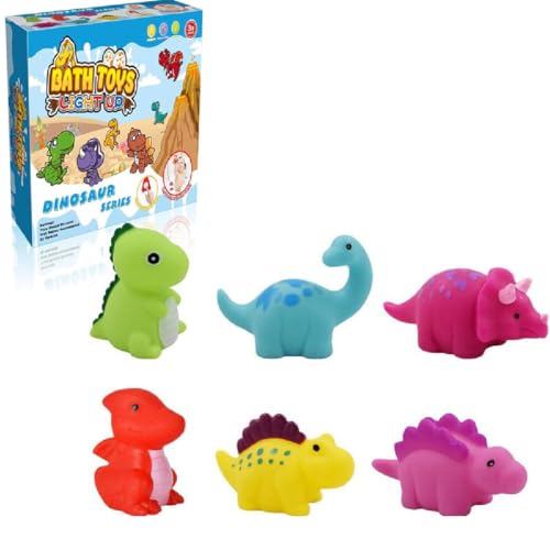 6 Stück Glowing Dinosaur Shaped Bath Toy,Badespielzeug Baby,Dinosaurier Schwimmendes Badewanne Spielzeug,Dinosaurier LED Licht Badespielzeug Set,Badewannenspielzeug für Kleinkind Jungen Mädchen von GUSHE