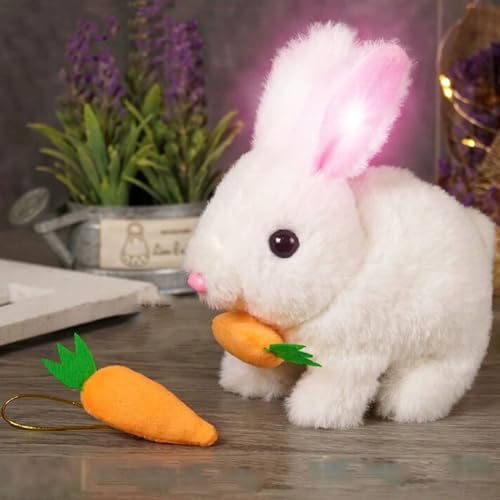 GUSHE Easylife Bunny Realistic Bunny,Olygee Bunny Pal,Petsboro Bunny Pal,Bunny Mein Realistisches Kaninchen,Hüpfendes Kaninchen Spielzeug,Hase Kuscheltier mit LED-Licht,Realistisches Kaninchen (Weiß) von GUSHE