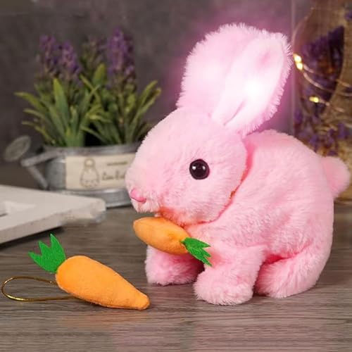 Bunny -Mein realistisches Kaninchenspielzeug,Realistisches Häschen für Kinder,Hüpfendes Kaninchen Spielzeug,Plüschhasenspielzeug,Pädagogisches interaktives Spielzeug kann Laufen und sprechen (Rosa) von GUSHE