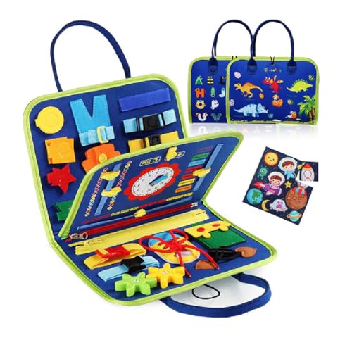 Felt Learning Board Busy Board,Busy Board für Kleinkinder,Activity Board Montessori Spielzeug,Sensorik Lernspielzeug,Motorikbrett für Reise Auto Flugzeug,Geschenk Jungen und Mädch ab 2 3 4 Jahr (Blau) von GUSHE