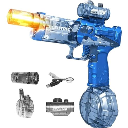 Flame Light Fully Automatic Water Gun, Elektrische Wasserpistole mit Akku, Automatische Wasserspritze, Elektrische Spritzpistolen, Wasserspritzpistole Spielzeug für Kinder und Erwachsene (Blau) von GUSHE