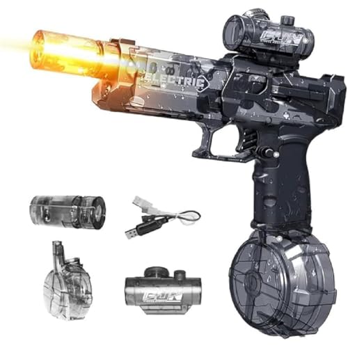 Flame Light Fully Automatic Water Gun, Elektrische Wasserpistole mit Akku, Automatische Wasserspritze, Elektrische Spritzpistolen, Wasserspritzpistole Spielzeug für Kinder und Erwachsene (Schwarz) von GUSHE