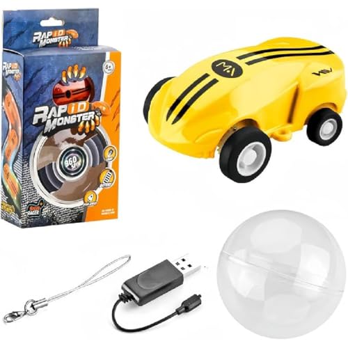 FlashSpin Mini Racer, Rapid Monster Rc Car für Kinder, LED-Mikro-Rennwagen, Mini-Autos Micro Pocket Racer, 360° Mini-Hochgeschwindigkeitsauto, Mini-Autos mit Bällen, Clips und USB-Ladegeräten (Gelb) von GUSHE