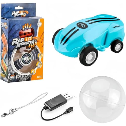 FlashSpin Mini Racer, Rapid Monster Rc Car für Kinder, LED-Mikro-Rennwagen, Mini-Autos Micro Pocket Racer, 360° Mini-Hochgeschwindigkeitsauto, Mini-Autos mit Bällen, Clips und USB-Ladegeräten (Blau) von GUSHE