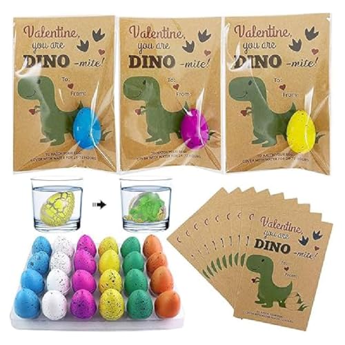 GUSHE 12 Stück Dino Egg Hatching Valentines, Schlüpfende wachsende Eier, Schlüpfendes Dino-Ei, Dracheneier Schlüpfen Spielzeug, magisches wachsendes Dinosaurier-Ei, Dino Eier die im Wasser Schlüpfen von GUSHE