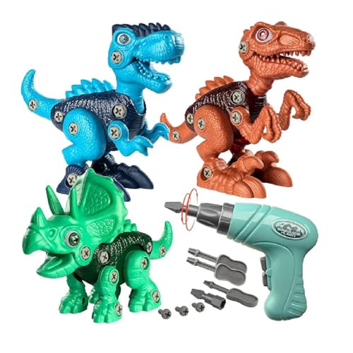 GUSHE Buildable Dinosaur Toys,Baubares Dinosaurier-Spielzeug,3 Stück Dinosaurier Spielzeug Set,Montage Dino Spielzeug mit Bohrmaschine,Pädagogisches Dino Spielzeug Geschenke für Kinder ab 3-8 Jahren von GUSHE