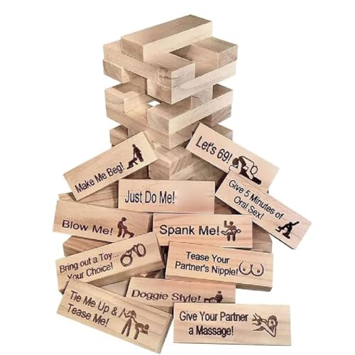 GUSHE Couple Game Blocks, Naughty Blocks Game for Adults, Naughty Stapelturm Holzblöcke, 48 Holzblöcke Tumbling Tower Spiel, Paaraktivitäten und Date-Night-Ideen, Lustiges Paarspiel für Erwachsene von GUSHE