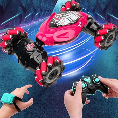 GUSHE Drive Rc Car Gesture Control, Sherum Rc Car, Ferngesteuertes Auto, Gestenoperation RC Auto Für Kinder, RC Drift Auto mit Leuchten und Musik, 360° Drehung 4WD 2.4GHz Ferngesteuertes Auto (Rot) von GUSHE