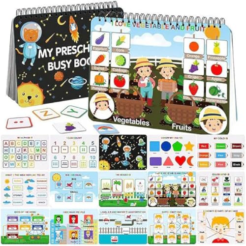 GUSHE My Preschool Busy Book, Montessori Spielzeug Busy Book für 1 2 3 4 Jahre, Vorschul Lernaktivitäten Spielzeug, Reisen Kinder Lernspielzeug, Busy Book Toddler 15 Themen Lernspiele für Kleinkinder von GUSHE