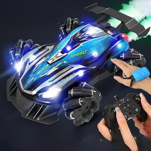 GUSHE Sherum Drive Rc Car,Ferngesteuertes Auto,RC Stunt car mit Handsteuerung,2.4Ghz RC Drift Auto mit 360° drehbar,LED Leuchten,Musik und Spray,Auto Spielzeug Geschenke für Kinder ab 6+ Jahre (Blau) von GUSHE