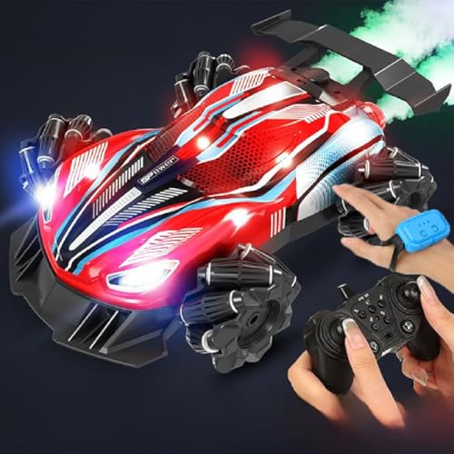 GUSHE Sherum Drive Rc Car,Ferngesteuertes Auto,RC Stunt car mit Handsteuerung,2.4Ghz RC Drift Auto mit 360° drehbar,LED Leuchten,Musik und Spray,Auto Spielzeug Geschenke für Kinder ab 6+ Jahre (Rot) von GUSHE