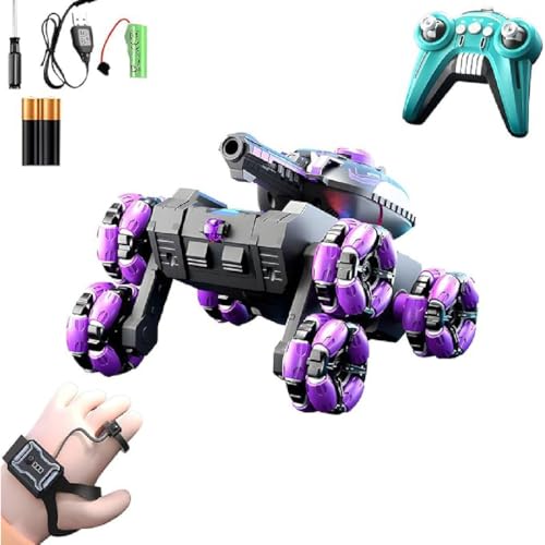 GUSHE Watch Gesture Sensor RC Tank Toy, Ferngesteuertes Auto 2,4 GHz, Gesture RC Car 360 °Rotation, Ferngesteuert Auto mit Wasserschießfunktion, Ferngesteuerter Panzer für Jungen und Mädchen (Lila) von GUSHE