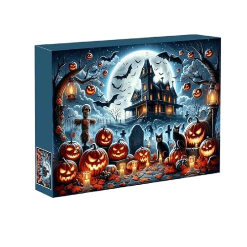 Halloween Nightmare Jigsaw Puzzle, Halloween-Alptraum-Puzzle, Halloween Gruselhaus, Skelett, Geist, Grabmal-Puzzle, Halloween-1000-teiliges Puzzle für Erwachsene und Kinder ab 14 Jahren von GUSHE