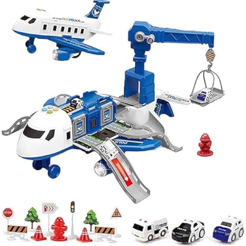 Kiddycorner Megaplane, Megaplane Toy,Groß Flugzeug,Kinder Trägheitsrad Flugzeug,Transport Flugzeug Spielzeug mit Lichtern und Musik,Flugzeug Spielzeug Auto Set für ab 3-8 Jahre Junge Kinder (Blau) von GUSHE