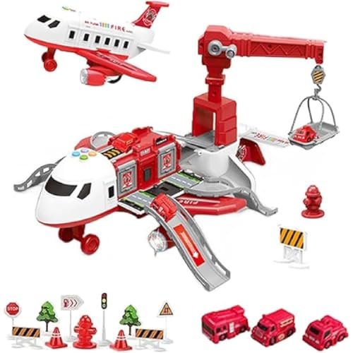 Kiddycorner Megaplane, Megaplane Toy,Groß Flugzeug,Kinder Trägheitsrad Flugzeug,Transport Flugzeug Spielzeug mit Lichtern und Musik,Flugzeug Spielzeug Auto Set für ab 3-8 Jahre Junge Kinder (Rot) von GUSHE