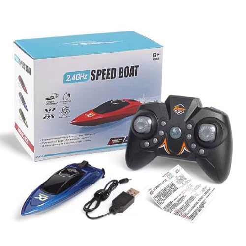 Mini RC Boat Electric Speedboat, Mini RC Boot für Kinder, 2,4Ghz Ferngesteuertes Rennboote, Wiederaufladbare Elektroboote, Hochgeschwindigkeits Ferngesteuert Boot Spielzeug Geschenk für Kinder (Blau) von GUSHE