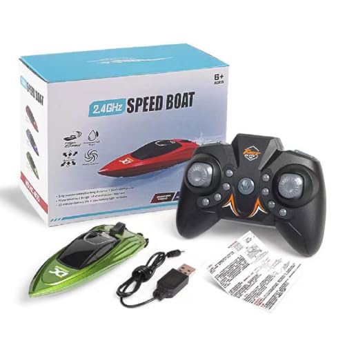 Mini RC Boat Electric Speedboat, Mini RC Boot für Kinder, 2,4Ghz Ferngesteuertes Rennboote, Wiederaufladbare Elektroboote, Hochgeschwindigkeits Ferngesteuert Boot Spielzeug Geschenk für Kinder (Grün) von GUSHE