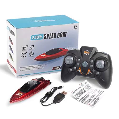 Mini RC Boat Electric Speedboat, Mini RC Boot für Kinder, 2,4Ghz Ferngesteuertes Rennboote, Wiederaufladbare Elektroboote, Hochgeschwindigkeits Ferngesteuert Boot Spielzeug Geschenk für Kinder (Rot) von GUSHE