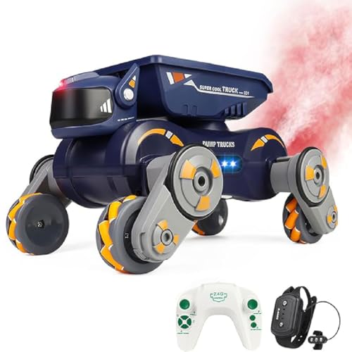 Multifunctional Stunt Mechanical Dog Car Toy,Stunt Mechanisches Hundespielzeug Auto,Ferngesteuerte Roboter Hundespielzeug Auto mit Musik,Licht und Spray,RC Roboter Hund für Kinder 8-12 Jahren (Orange) von GUSHE