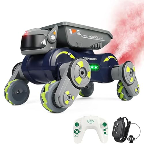 Multifunctional Stunt Mechanical Dog Car Toy,Stunt Mechanisches Hundespielzeug Auto,Ferngesteuerte Roboter Hundespielzeug Auto mit Musik,Licht und Spray,RC Roboter Hund für Kinder 8-12 Jahren (Grün) von GUSHE