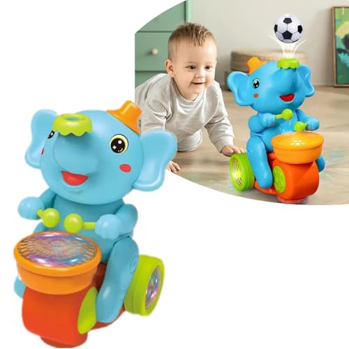 Musical Walking Elephant Drummer Toy, Wagen Elefant Musiker Spielzeug, Elefant Baby Spielzeug, Elefant Motorikspielzeug, Elefantspielzeug mit Lichter und Musik für Babys Jungen und Mädchen (Blau) von GUSHE