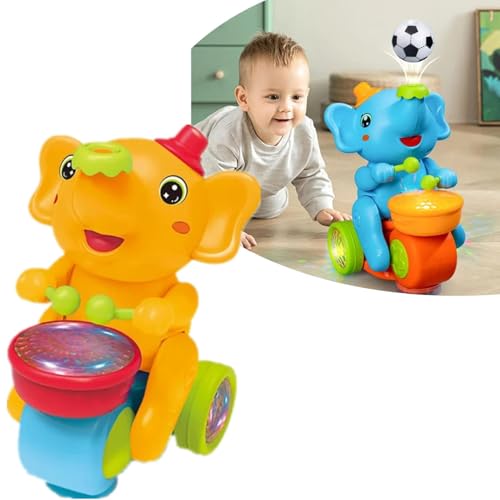 Musical Walking Elephant Drummer Toy, Wagen Elefant Musiker Spielzeug, Elefant Baby Spielzeug, Elefant Motorikspielzeug, Elefantspielzeug mit Lichter und Musik für Babys Jungen und Mädchen (Gelb) von GUSHE