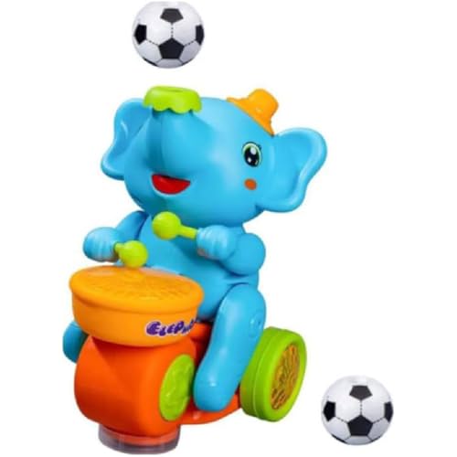 Musical Walking Elephant Drummer Toy/Elephant Football Blowing Ball Toy/Elephant Football Toy with Ball, Elektrischer Elefant Spielzeug Mit Lichter und Musik, Krabbelspielzeug für Babys (Blau) von GUSHE