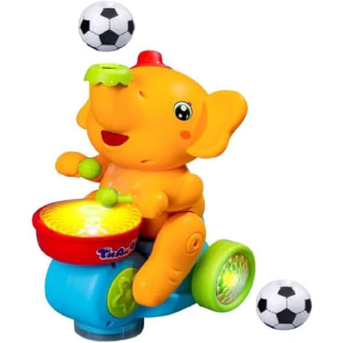 Musical Walking Elephant Drummer Toy/Elephant Football Blowing Ball Toy/Elephant Football Toy with Ball, Elektrischer Elefant Spielzeug Mit Lichter und Musik, Krabbelspielzeug für Babys (Gelb) von GUSHE