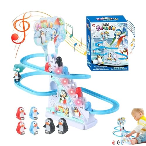 Penguin Race Track Toy, Penguin Race Game, Elektrische Pinguin Treppensteigen Spielzeug, Pinguin-Rutschen-Spielset, Pinguin-Achterbahn mit Lichtern und Musik, Geschenk für Kleinkinder und Kinder von GUSHE