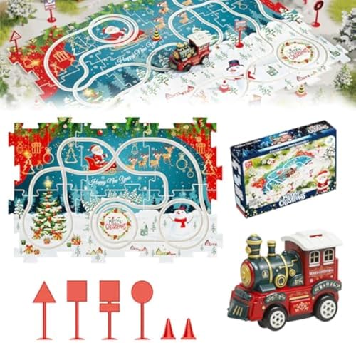 PuzzleRacer Kids Car Track Set, Christmas Rail Car Puzzle Track, Weihnachten Puzzle Spielzeugauto, Puzzle-Schienen mit Fahrzeugen Spielzeug, Racer Track Spielzeug für 3 4 5 6 Jungen Mädchen von GUSHE