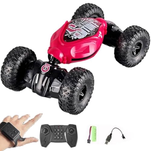 Shirem Rc Car, Ferngesteuertes Auto, RC Stunt Auto mit Handsteuerung, 2,4 GHz 4WD Ferngesteuertes Auto mit Lichtern und Musik, Ferngesteuerte Auto RC Drift Auto für Jungen und Mädchen (Rot) von GUSHE