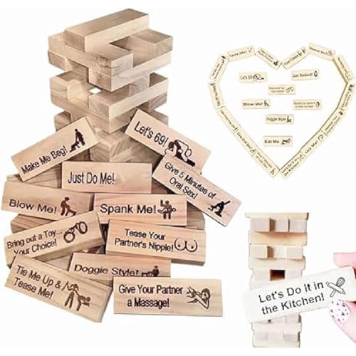 Tower of Passion,Passion Blocks,Lust Tower, 48Pcs Super Naughty Block Tower Game, Love & Naughty Stapelturm Holzblöcke, Paarspiel für Erwachsene, Valentins-Taumelturm Blockspiele for Paare von GUSHE