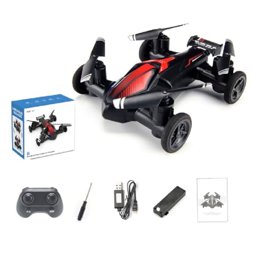 V11 Remote Control Flying Car Air-Ground Dual Mode Toys, Ferngesteuertes Fliegendes Auto, 2,4 GHz Ferngesteuertes Flugzeug mit 360° drehbar, LED Leuchten, RC Flugzeug Spielzeug für Erwachsene (Rot) von GUSHE