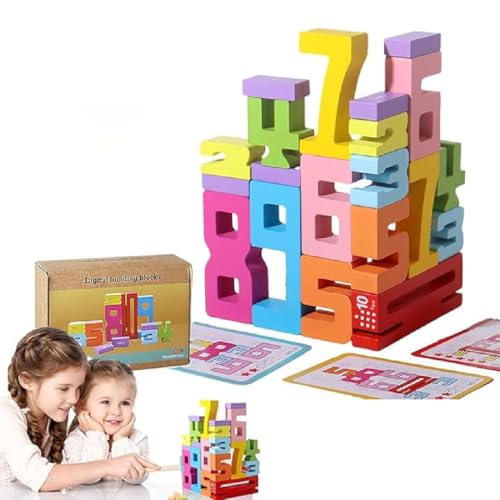 Wooden Number Building Blocks, Holz-Zahlenblock-Spielzeug, 1-10 Balance Zahlenblöcke aus Holz, Zahlenspiel Gleichgewicht Wettbewerbsspielzeug, Hölzerne Stapel-Bauklötze für 3+ Jahre alte Kinder (B) von GUSHE