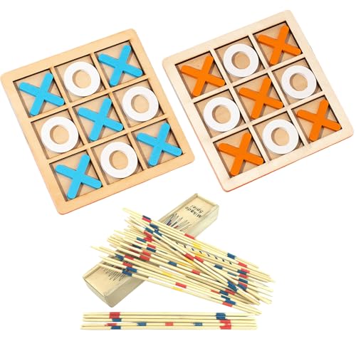 GUTERTOP 2 Stück Tic Tac Toe Extreme, 1 Stück Mikado Spiel Kinder Ab 6, Tik Tak Toe Holz Reisespiel für Erwachsene Wohnzimmer Dekor und Schreibtisch Dekor Familienspiele von GUTERTOP