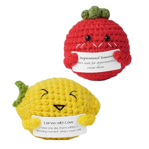 GUTERTOP 2 Stücke Lustige Positivitäts-Strickpuppe, Mini-Plüsch Figuren Lustige Positive Tomate/Zitrone Puppe Abschiedsgeschenk Kollegen, Beste Freundin Geschenke von GUTERTOP