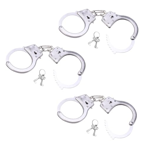 GUTERTOP 3 Stück Handschellen Kinder Polizei Echt Stahl Profi, Spielzeug Handcuffs aus Metall mit 6 Schlüssel für Räuber und Gendarm Spielen von GUTERTOP