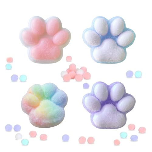 GUTERTOP 4 Stück Cat Paw Squishy Toy, Squishy Pfote, Süße Weiche Katzenpfoten Quetschspielzeuge, Katzenpfoten Squishy Mädchen Und Jungen Zum Entspannen(White, Purple, Farbe, blau) von GUTERTOP