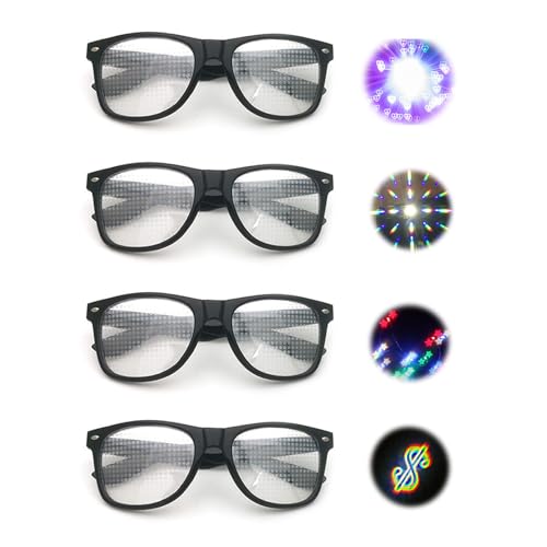 GUTERTOP 4 Stück Diffractions Party Brille mit 3D Prisma Herz Stern Effekt, Rave Brille, Lustige Sonnenbrille für Kostümfest Fasching Musikfestivals Party Bar Feuerwerk Musik im Freien Party Nachtclub von GUTERTOP