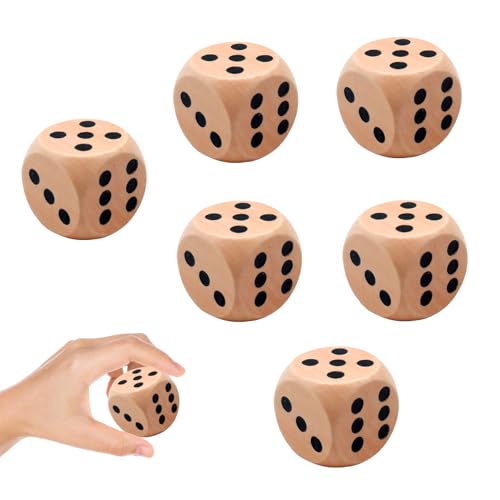 GUTERTOP 6 Stück Holz Würfel Groß, 30mm Spielwürfel Groß, Holzwürfel Groß für Unterricht Brettspielekartenspiel Partyspiele Ubehör von GUTERTOP