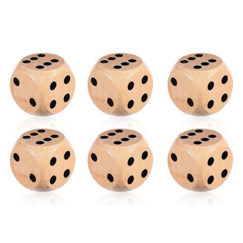 GUTERTOP 6 Stück Holz Würfel Groß, 30mm Spielwürfel Groß, Holzwürfel Groß für Unterricht Brettspielekartenspiel Partyspiele Ubehör von GUTERTOP