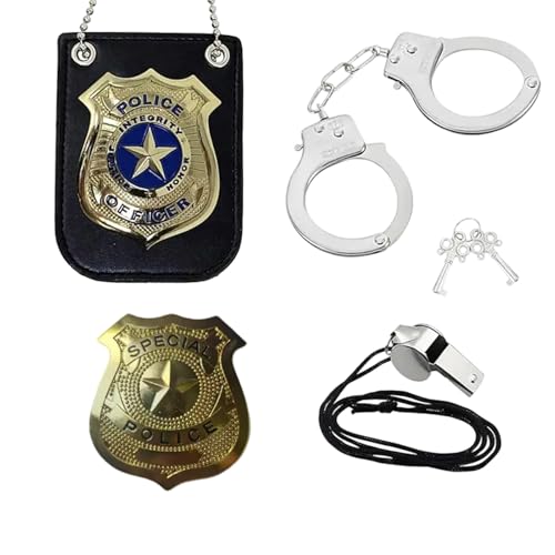 GUTERTOP Handschellen Kinder Echt Stahl, Polizei Zubehör Set Polizist Handschellen Abzeichen, Kinder Polizei Set für Cosplay Polizei Kostüm Kinder von GUTERTOP