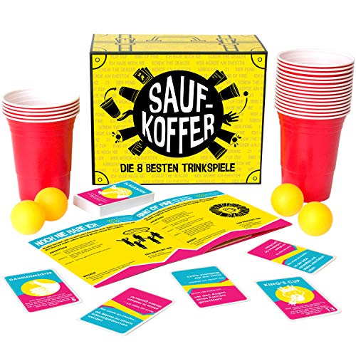 GUTTER GAMES Saufkoffer , 8 Trinkspiele (Beer Pong, Noch Nie Habe Ich und Mehr) - Partyspiele für Erwachsene für Vorglühen, Spieleabende, Weihnachten, Silvester, Junggesellenabschiede von GUTTER GAMES